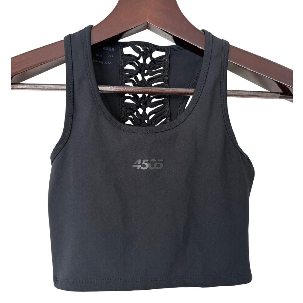 ASOS 4505 Womens Black Macrame Back‎ Crop Top Activewear Tank US 4